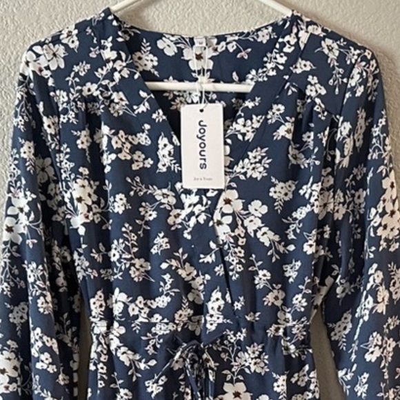 Dresses & Skirts - New! Joyours Blue Floral V-Neck Long Sleeve Casual Dress Size Medium